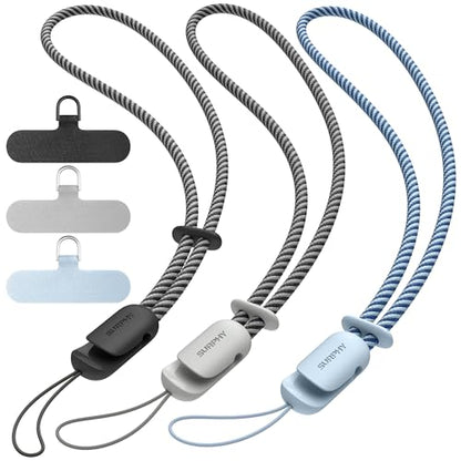 SURPHY 3 Pack Phone Wrist Strap, Phone Lanyard with Cellphone Tether Tab - color: Gray & Black & Cloud Blue