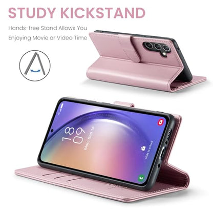 FLIPALM Wallet Case for Samsung Galaxy A15 5G, Rose Gold | Card Holder, RFID Blocking, PU Leather Folio Flip, Kickstand, Protective Shockproof Cover - color: Rose Gold