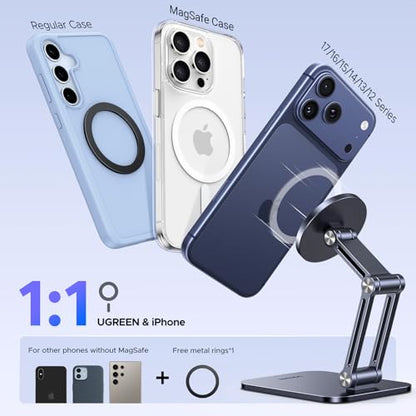 UGREEN Magnetic Phone Stand Compatible with MagSafe Holder for Desk Ergonomic Design Adjustable, Aluminum Cell Phone Stand Compatible for iPhone 17 Air 16 15 14 13 12 Pro Max and MagSafe Case, Grey - color: Grey