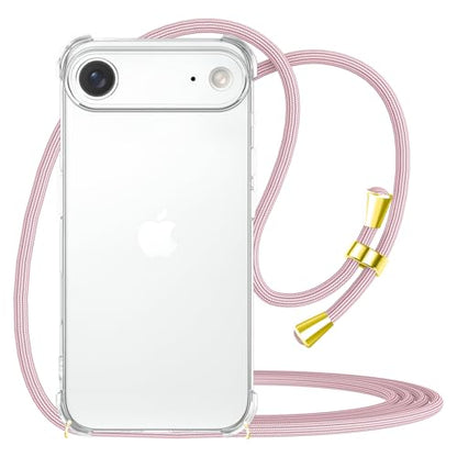 Crossbody Case for iPhone 17 Air Adjustable Lanyard Strap for Women Soft TPU Bumper Case Cover Transparent Slim Shockproof Protective Phone Case for iPhone 17 Air - Rose Gold - size: for iPhone 17 Air