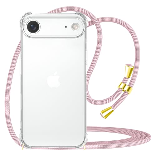 Crossbody Case for iPhone 17 Air Adjustable Lanyard Strap for Women Soft TPU Bumper Case Cover Transparent Slim Shockproof Protective Phone Case for iPhone 17 Air - Rose Gold - size: for iPhone 17 Air