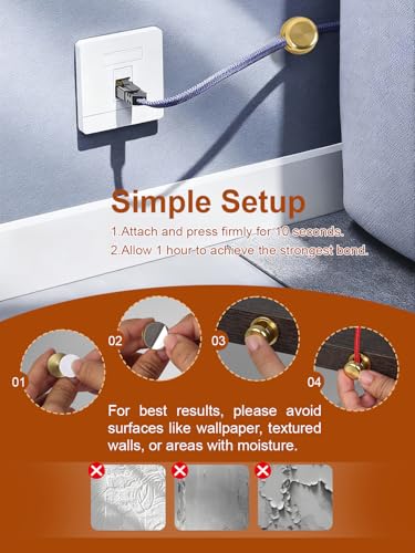 Wider Base Strong Adhesive Desk Cord Holder 3 Pack, Aluminum Gold