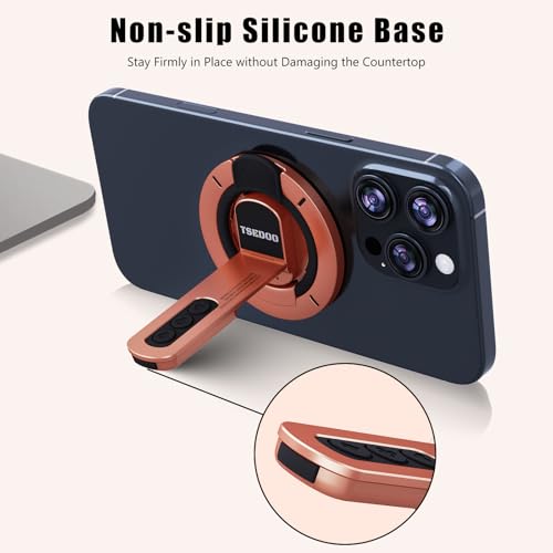 3-in-1 Magnetic Phone Grip Stand with 360° Roration Angle Adjustment, Silicone Finger Ring & Fidget Toy Design, Gym Dual-Sided Magnetic Phone Kickstand for All Phones - color: Rose Gold