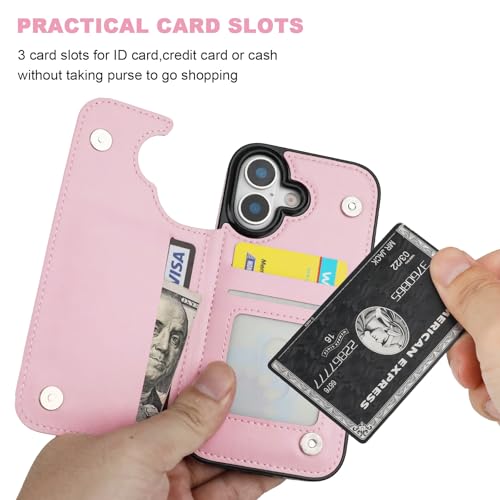 ONETOP for iPhone 17 Wallet Case with Credit Card Holder,Pink | Kickstand,ID/Cash Holder,Case Wallet with Card Slots,Double Magnetic Clasp,Durable PU Leather Shockproof Cover for Women Men - color: Pink