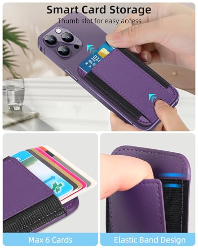HiWe for MagSafe Wallet, 7 Cards Holder for Phone Case, RFID Blocking - color: Dark Purple Wallet & Black Band