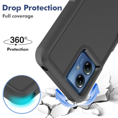 for Moto G14 Case Dual Layer Hard Shockproof Protective Case with Tempered Glass Screen Protector Heavy Duty Hybrid Full Body Anti-Scratch Anti-Slip Phone Cover Black - color: Moto G14