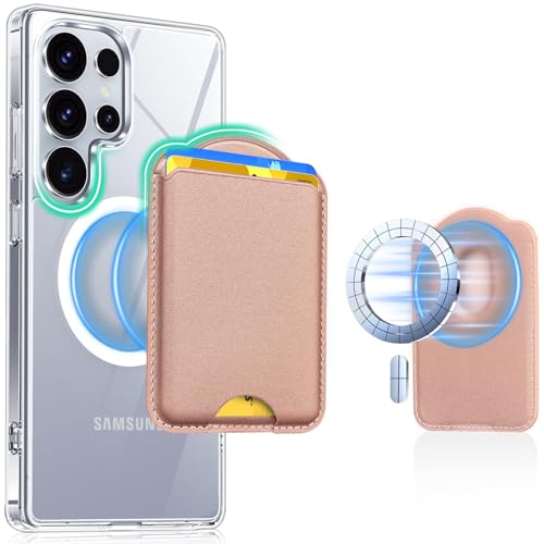 Magnetic Wallet for Samsung Galaxy S26 S25 S24 Series, Fold 8 Ultra with Magsafe Case, for iPhone 17-12 Series, RFID Blocking Leather Magnetic Card Holder | Holds 3 Cards | Rose Gold - color: Rose Gold