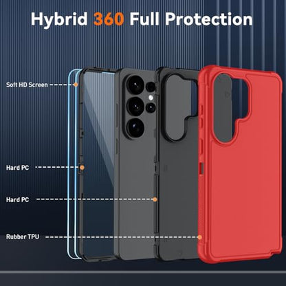 for Samsung Galaxy S26 Ultra Case with HD Screen Protector, 3-Layer Shockproof Military Grade Full Body Protection, Heavy Duty Hybrid Protective Phone Cover (Bright Red/Black) - color: Bright Red/Black