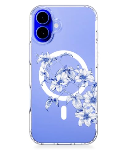Feams for iPhone 16 Plus Case [Compatible with Magsafe] Slim Shockproof Protective Clear Phone Cover for iPhone 16 Plus 6.7" Women Girls, Blue Clematis - color: Blue Clematis, size: for iPhone 16 Plus (6.7 Inch)