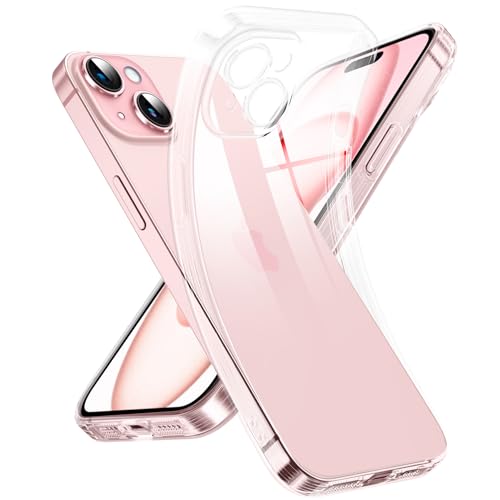 Supdeal Crystal Clear Case for iPhone 15, [Not Yellowing] [Camera Protection] [Military Grade Drop Tested] Transparent Shockproof Protective Soft Silicone Slim Cover, 6.1 inch, Transparent - color: Transparent, size: iPhone 15