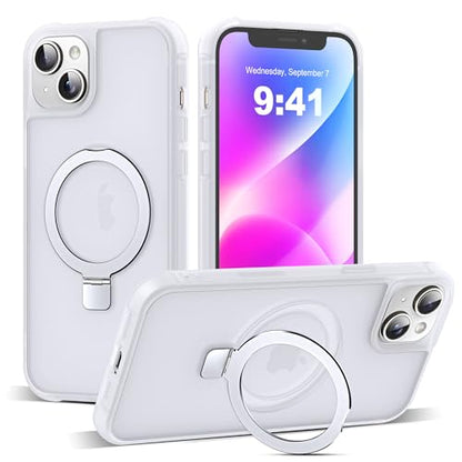 SKYLMW Compatible with iPhone 14 Plus Case with Stand,Translucent | iPhone 14 Plus Phone Case 6.7",Magnetic Ring Stand,Compatible with MagSafe,Military-Grade Plustection,Great Grip Feeling - color: Translucent, size: Iphone 14 Plus