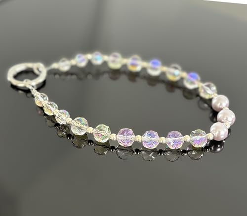 Sparkle Crystal Pearl Phone Wrist Strap for Women, Sparkling Beaded Cellphone Lanyard Chain - color: Purple