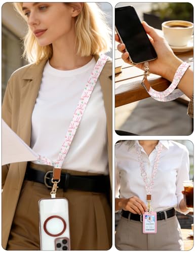 Phone Lanyard Crossbody Strap, Adjustable Neck Strap and Wristlet Strap for Phone Wallet ID Badge with 2 Phone Tabs - color: Bowknot Cherry