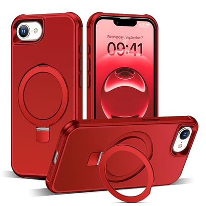 SKYLMW Compatible with iPhone 16e/17e Case with Stand,Red | iPhone 16e Case iPhone 17e Case 6.1",Magnetic Ring Stand,Compatible with MagSafe,Military-Grade Protection,Great Grip Feeling - color: Red, size: Iphone 16e & Iphone 17e