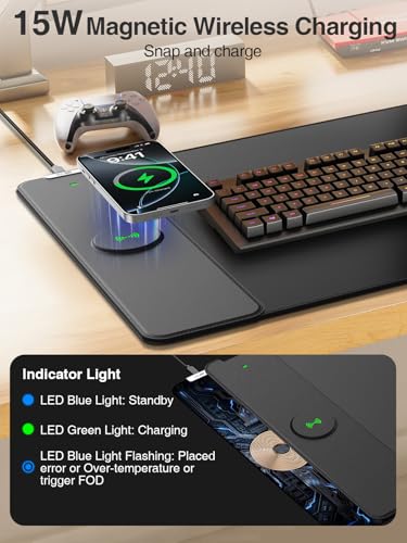 Magnetic Wireless Charging Mouse Pad, 31.5"x15.8" Large Desk Mat - color: Black-31.5"x15.8"-Mag