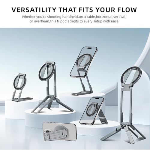 Ultra-Thin Magnetic Phone Tripod for iPhone 18 17 16 15 14 13 12, Sliver - color: Silver