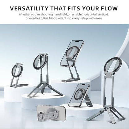 Ultra-Thin Magnetic Phone Tripod for iPhone 18 17 16 15 14 13 12, Sliver - color: Silver