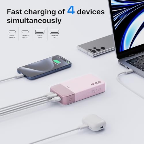 JUOVI 65W Portable Charger for Laptop Power Bank 20000mAh - color: Pink