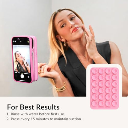 Velvet Caviar Suction Cup Phone Case Mount Compatible with MagSafe Devices Only - Magnetic Silicone Sticky Phone Grip Holder for iPhone Back of Phone - Mirror Gripper (Pink) - color: Pink