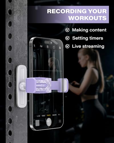APPS2Car Gym Magnetic Phone Holder, 360 Adjustable, Compatible with 4.7-6.5" Smartphones, Alloy Base and Joint, Gym Accessories for Women, Purple - size: Purple - 1 Pack