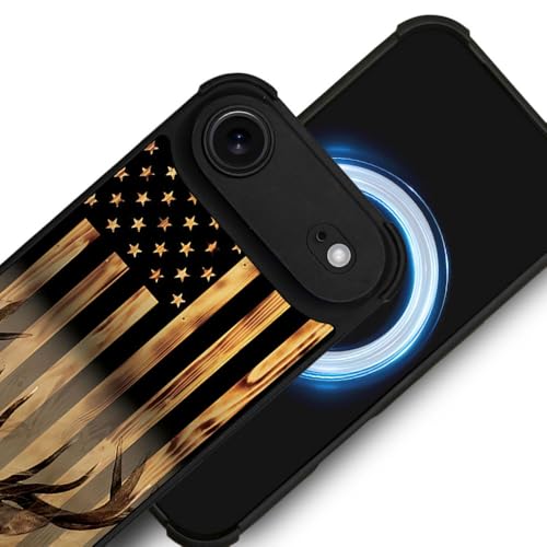DJSOK Case for iPhone 17 Air,Compatible with MagSafe,Anti-Scratch Shockproof Case,Wood Grain American Flag Buck Hunter Deer - color: Wood Grain American Flag Buck Hunter Deer, size: iPhone 17 Air