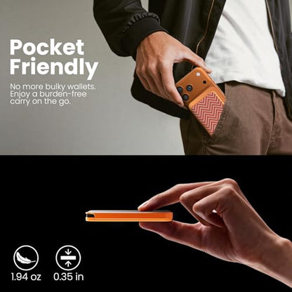 Nillkin FiberMate MagSafe Phone Wallet, RFID Blocking, Adjustable Stand - color: Orange