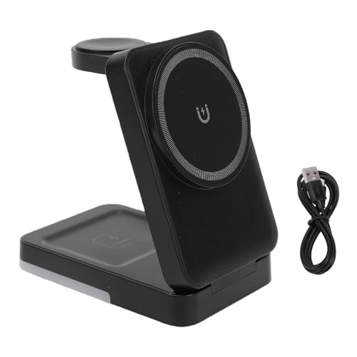Wireless Charger Stand 3 in 1, Foldable Fast Charging Station 15W, Portable Wireless Charging Pad for Phone Watch Earphone Black - color: Black