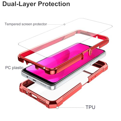 Ailiber for TMobile REVVL 7 5G Phone Case, Clear Case with Screen Protector, Dual Layer Shockproof Bumper, Transparent [Anti Yellowing], Slim Cell Phone Cover for Metro REVVL 7 5G-Red - color: Crystal Clear & Red