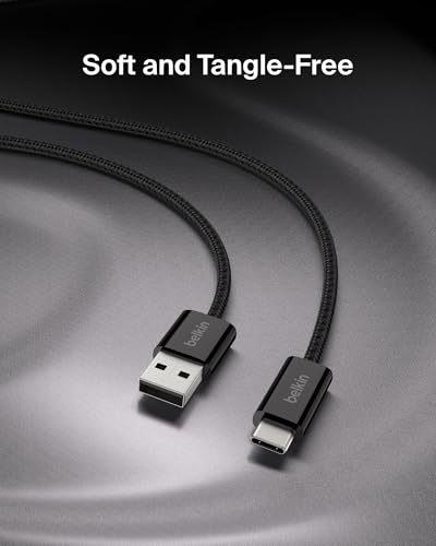 Belkin USB A to USB C 15W Braided Cable 2 Pack, 3.3ft iPhone Charger Cord - color: Black, style: 3.3 ft - 2 pack