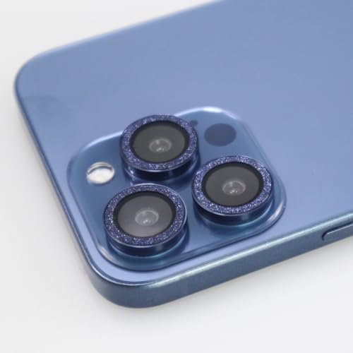 BONVAN for iPhone 15 Pro / 15 Pro Max / 14 Pro / 14 Pro Max Camera Lens Protector Bling Glitter Metal Crystal Tempered Glass Screen Accessories Lens Cover (DK.Blue) - color: DK.Blue