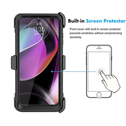 Njjex for Moto G 5G 2022 Case, for Motorola G 5G 2022 Phone Holster, [Nbeck] Shockproof Heavy Duty Built-in Screen Protector Rugged Swivel Belt Clip Holster Kickstand Hard Shell Cover [Black]