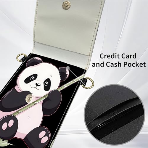 for Women Cell Phone Purse,with Touchscreen Cell Phone Purse,PU Leather Shoulder Bag Waterproof Phone Wallet Case with Clear Touch Screen Window up to 6.7 inch Smartphone, - color: Black and Pink Panda -248