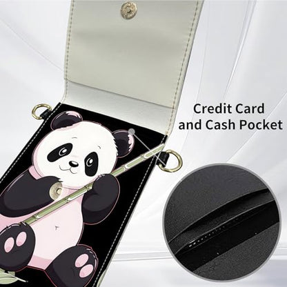 for Women Cell Phone Purse,with Touchscreen Cell Phone Purse,PU Leather Shoulder Bag Waterproof Phone Wallet Case with Clear Touch Screen Window up to 6.7 inch Smartphone, - color: Black and Pink Panda -248