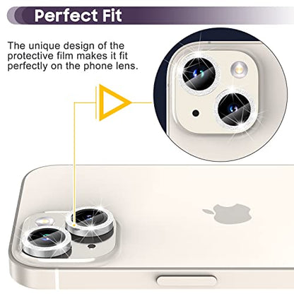 Suoman for iPhone 14 6.1 inch / 14 Plus 6.7 inch Camera Lens Protector, 9H Tempered Glass Film, Metal Frosted Independent Protective Cover [Glitter Diamonds]- Silver - color: Bling Silver