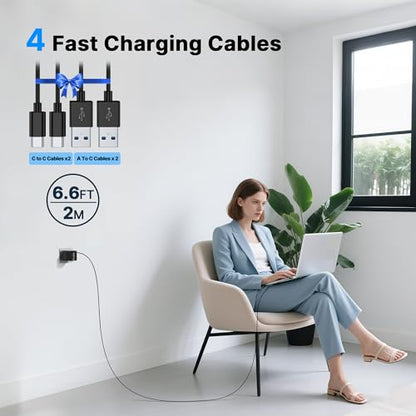 2 Pack 200W USB C Charger Block, Foldable GaN5 Dual 65W Fast Charger USB C - color: Black, size: 2 Pack