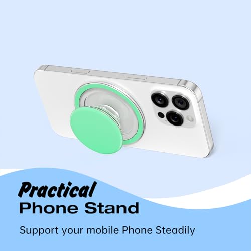 Svanove Magnetic Cell Phone Grip Compatible with Magsafe, Collapsible Phone Stand Holder Round Expanding Kickstand for iPhone Samsung Mobile Phones, Cute Soft Silicone Glossy Jelly, Mint Green - color: Mint, style: Magnetic