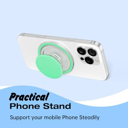 Svanove Magnetic Cell Phone Grip Compatible with Magsafe, Collapsible Phone Stand Holder Round Expanding Kickstand for iPhone Samsung Mobile Phones, Cute Soft Silicone Glossy Jelly, Mint Green - color: Mint, style: Magnetic