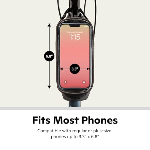 Schwinn Top Tube Phone Bag for Bicycles, Black, Touch-Screen Compatible Smartphone Pocket, Easy Installation, Weatherproof Zip Pocket, Storage for Phone, Wallet, Keys and More, Bike Frame Mount Bag