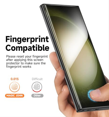 MAGIC JOHN 2 Pack for Samsung Galaxy S23 Ultra Screen Protector, 6.8 inch | PET Film Material Not Glass, 3D Curved, 100% Fingerprint ID Compatible, Easy Installation, Shock-Resistant, Scratch Proof