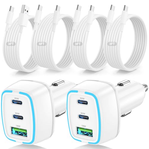 75W 3-Port Super Fast USB C Car Charger for iPhone 18/17/16 Pro Max - color: White
