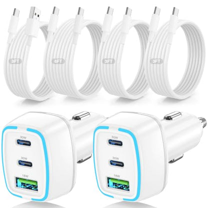 75W 3-Port Super Fast USB C Car Charger for iPhone 18/17/16 Pro Max - color: White
