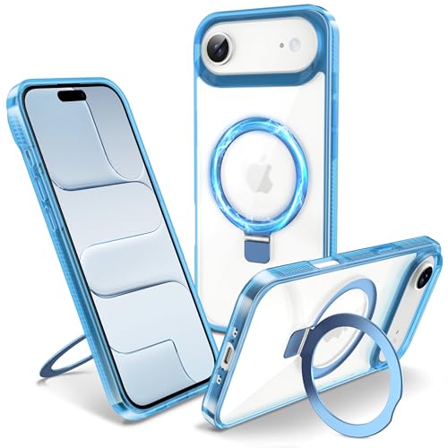 Magnetic Case for iPhone Air - [Built-in Invisible Stand] [Compatible with MagSafe] [Military Grade Drop Protection] Anti-Yellowing Hard Back Silicone Edge Cover, 6.5", Clear Blue - color: Clear Blue, size: iPhone Air 6.5''