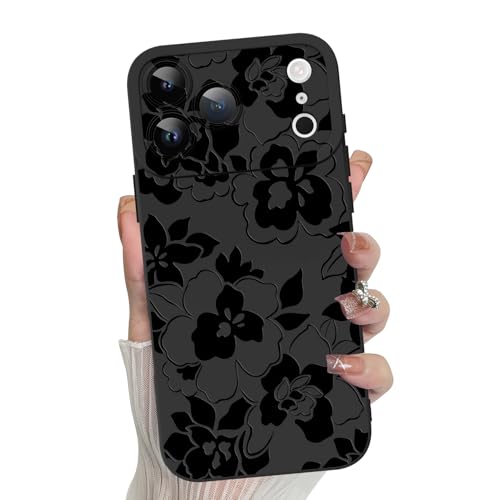 MZELQ for iPhone 17 Pro Max Case 2025 Rose Floral Flower Pattern -Black | Silicone Cute, Camera Protection Soft Slim Phone Cover for Girls Women - color: Black-Floral, size: iPhone 17 Pro Max