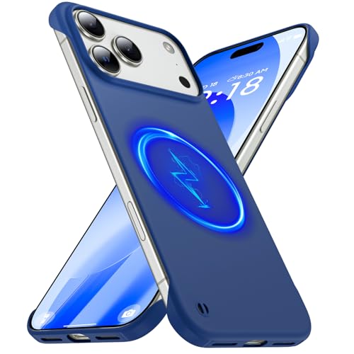 GRECAZO Magnetic Slim Frameless Case for iPhone 17 Pro, Blue | Compatible with MagSafe, Soft-Touch Matte Hard PC Cover, Ultra Thin Lightweight Minimalist, Pull Ring Lanyard, 6.3-Inch - color: Blue, size: iPhone 17 Pro