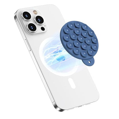 Magnetic Suction Cup Phone Mount, Compatible with MagSafe, Silicone Octo Cup Buddy Sticky Grip Holder for iPhone and Android, Removable Hands-Free Selfie/Video for TikTok, Azure Blue - color: Azure Blue