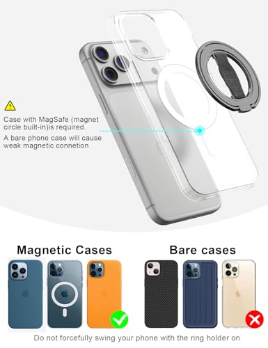 EWA MagOne 3rd Gen [Compatible with MagSafe] Phone Grip Stand with Finger Strap, Removable Magnetic Ring Holder Kickstand Loop for iPhone 17,16,15,14,13,12 Series (Black) - color: Black