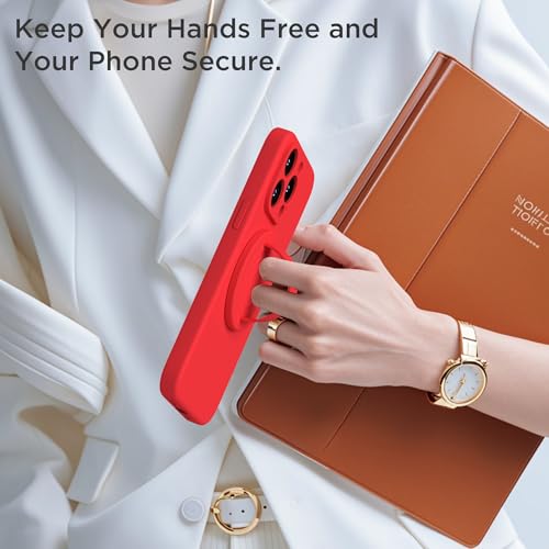 Upgraded Magnetic Phone Grip, Liquid Silicone Soft and Portable, Removable Finger Loop Ring Grip Holder for iPhone, Strong Magnetic Attraction, Compatible with MagSafe Phone Case, Red - color: Red