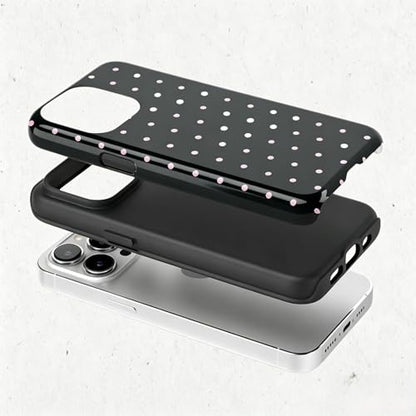 Pink Polka Dot Phone Case for iPhone17 ProMax 16Pro 15 14 13 12 for Samsung 26 Ultra Plus 25 24 Double Layer Protective Shockproof Smartphone Cover (Black, iPhone 17 Pro Max) - color: Black