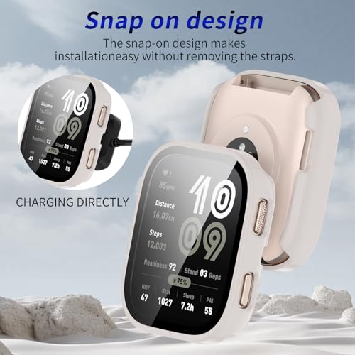 2 Pack for Amazfit Bip 6 Screen Protector Case - color: Beige+Beige
