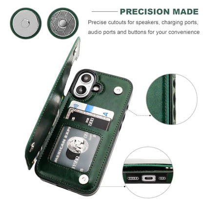 ONETOP for iPhone 16 Wallet Case with Credit Card Holder,Green | Kickstand,ID/Cash Holder,Case Wallet with Card Slots,Double Magnetic Clasp,Durable PU Leather Shockproof Cover for Women Men - color: Green